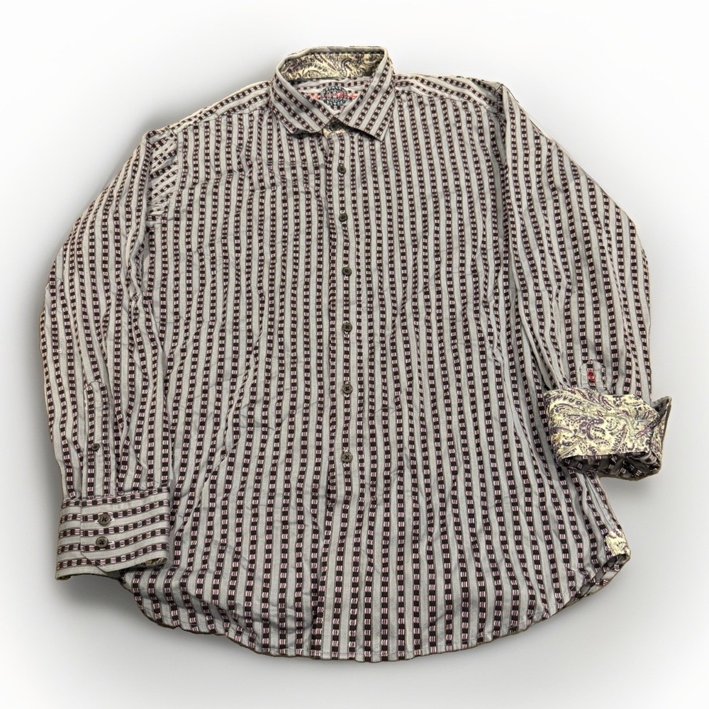 ROBERT GRAHAM Button-Down Men's FLIP CUFF Stripe Long Sleeve Cotton Shirt Xl